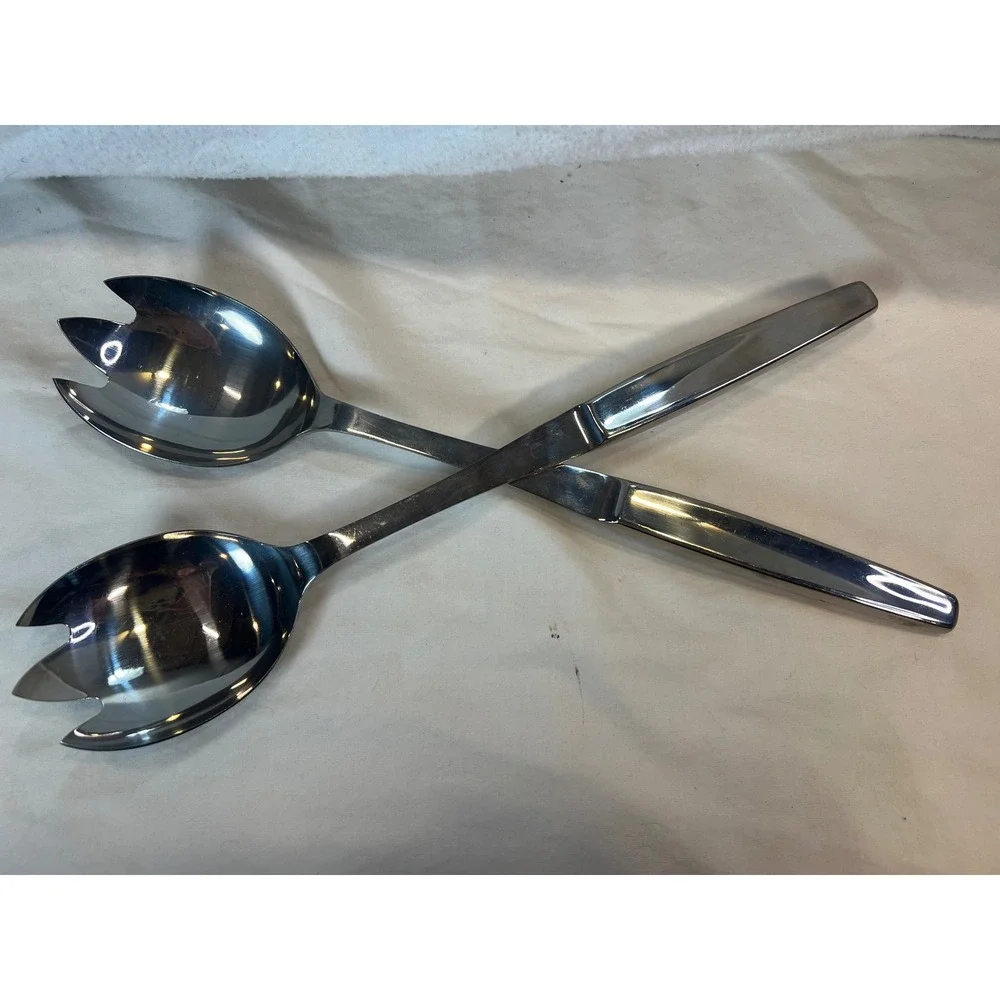 Vintage MCM Stainless Steel Japan Salad Serving Set Spork Style 12 Inch 2pc